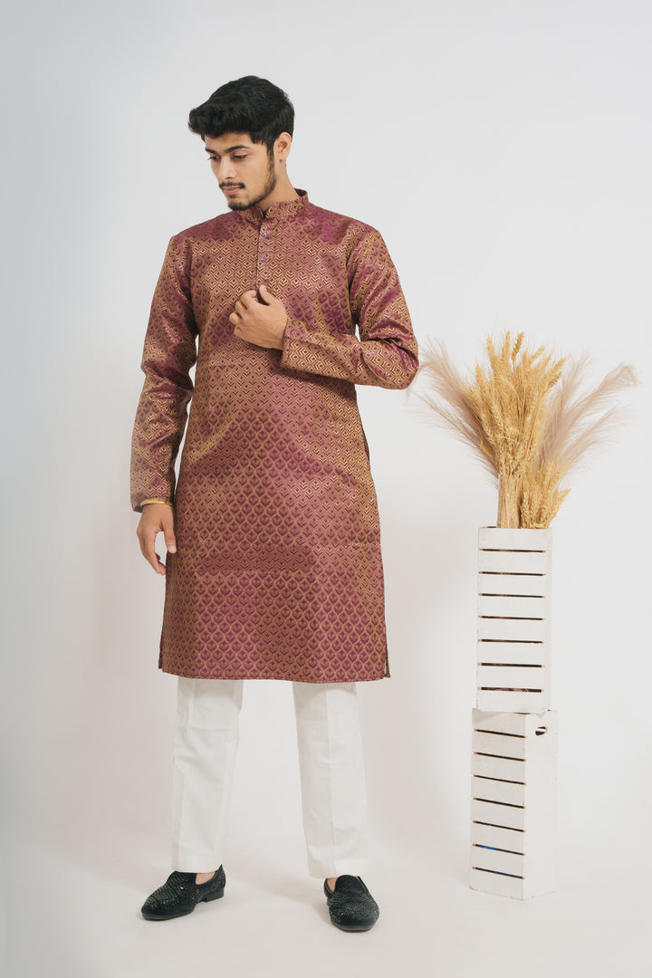Shiny Tapeta Winey Leaves Designed Awesome Men's Designer Kurta