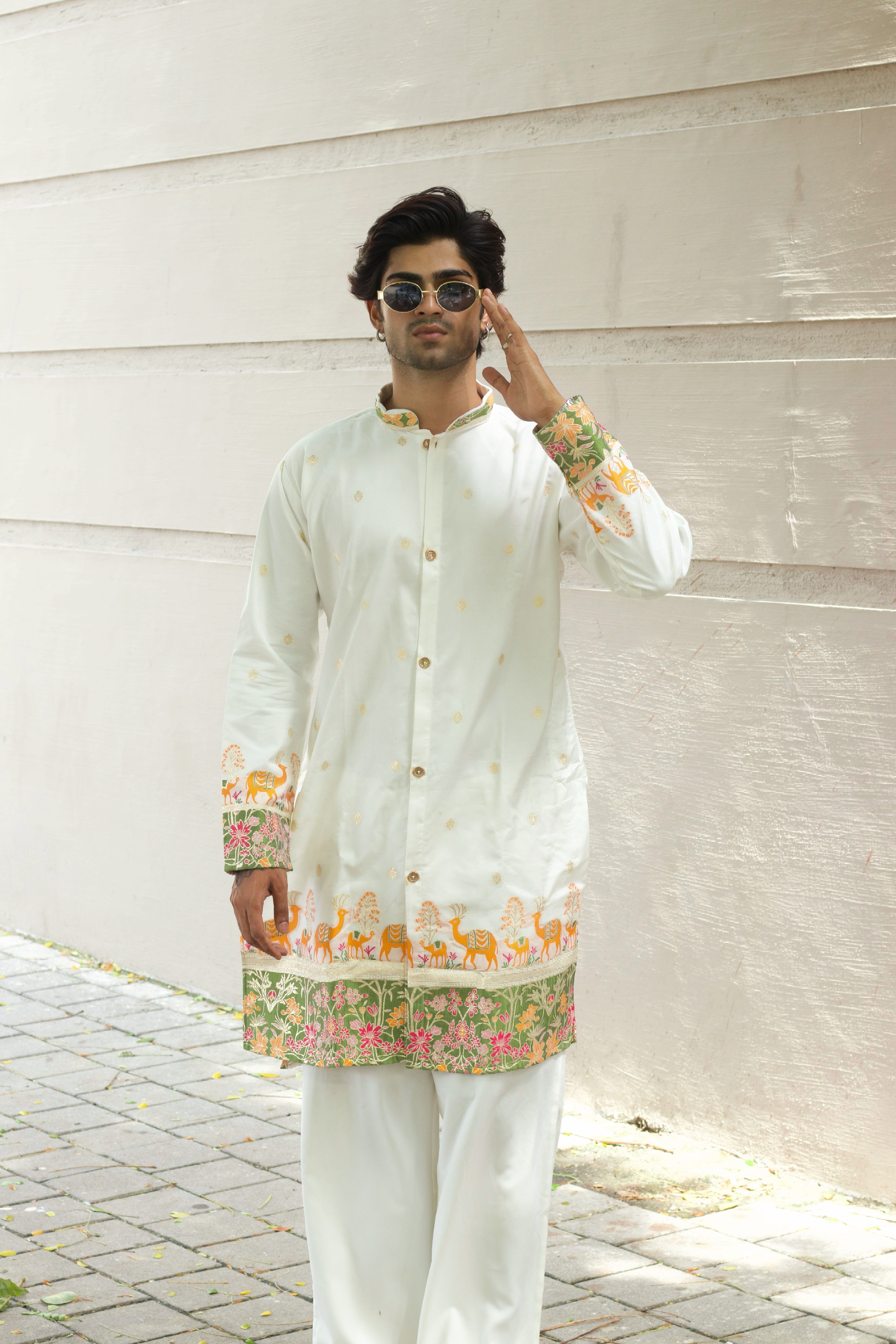 Camel Indo western Juti Brocade Silk Dhoti