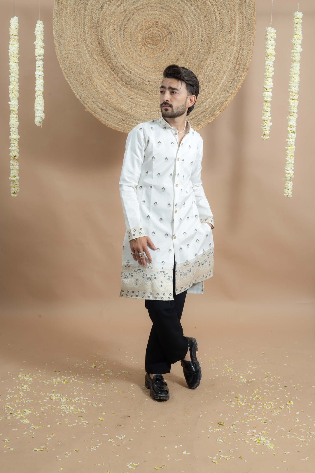 WHITE NOOR DELICATE JACQUARD DESIGNER INDO-KURTA