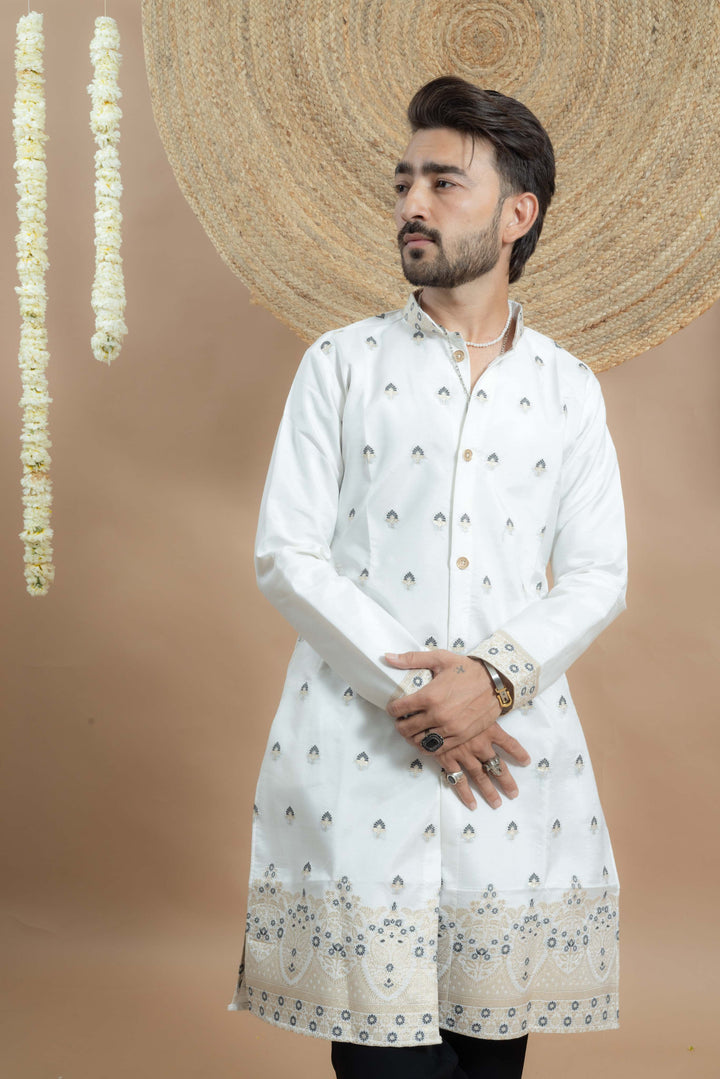 WHITE NOOR DELICATE JACQUARD DESIGNER INDO-KURTA