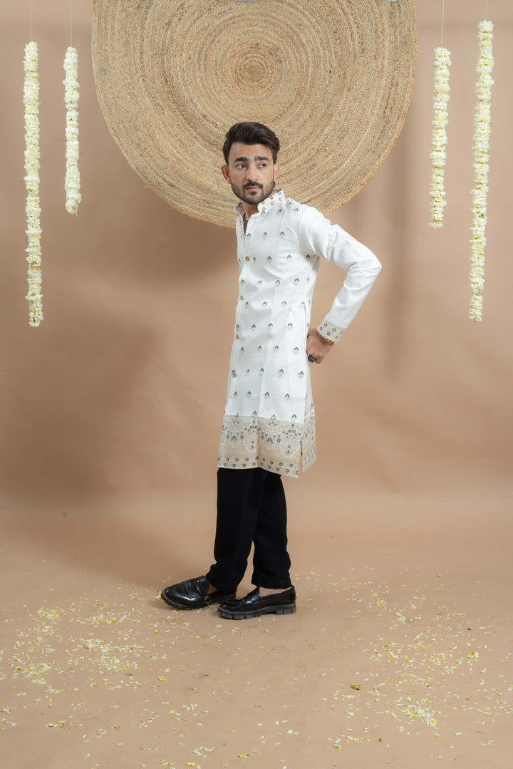 WHITE NOOR DELICATE JACQUARD DESIGNER INDO-KURTA