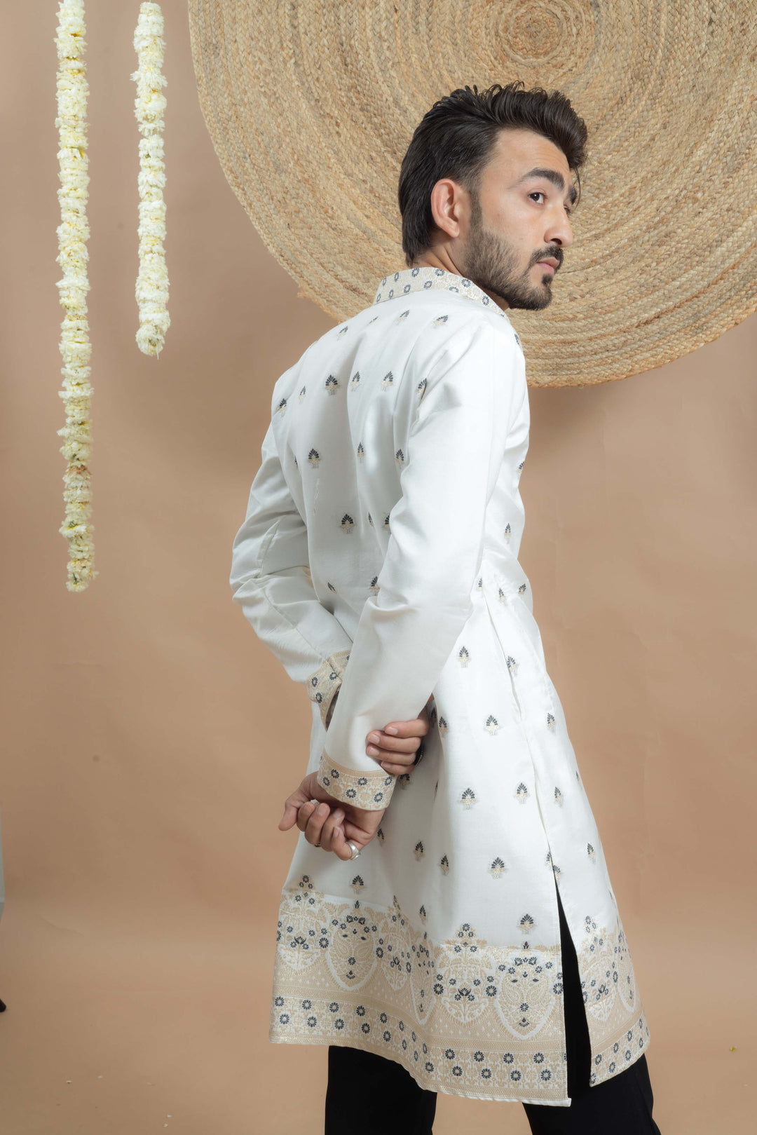 WHITE NOOR DELICATE JACQUARD DESIGNER INDO-KURTA