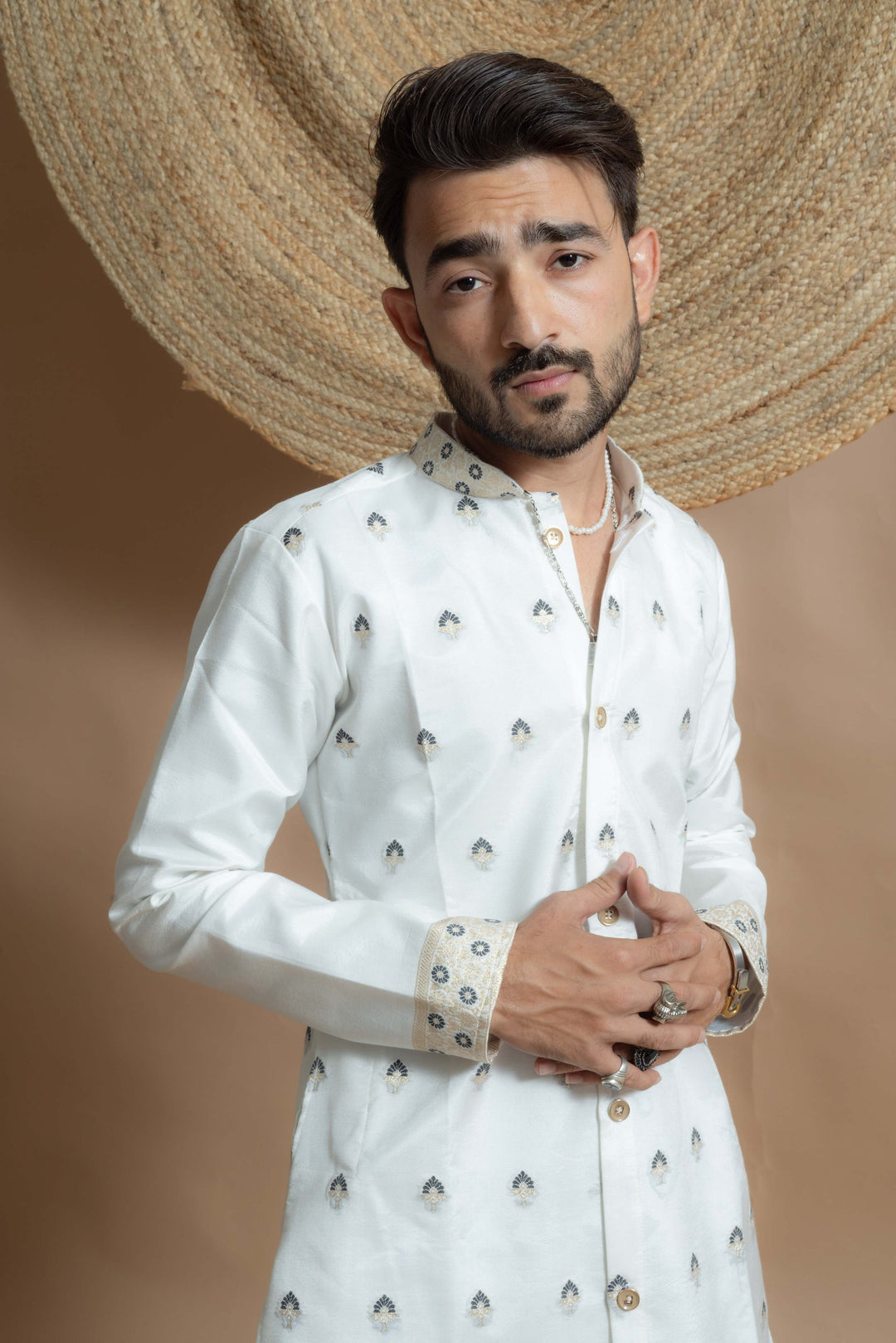 WHITE NOOR DELICATE JACQUARD DESIGNER INDO-KURTA