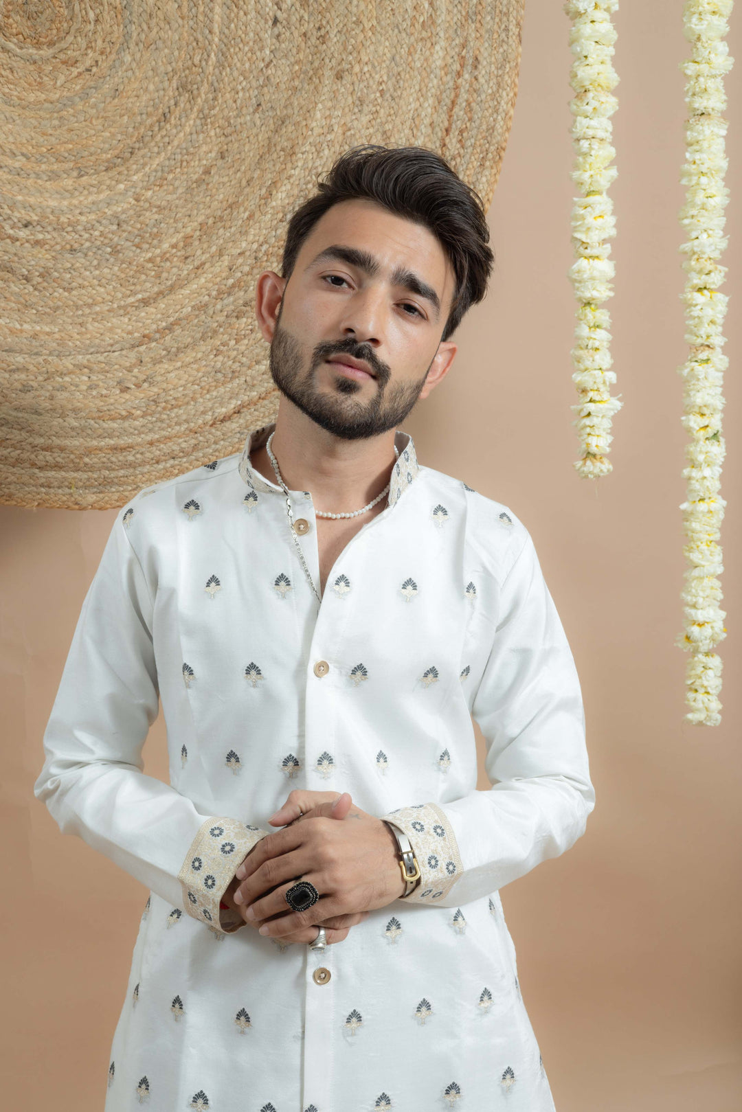 WHITE NOOR DELICATE JACQUARD DESIGNER INDO-KURTA