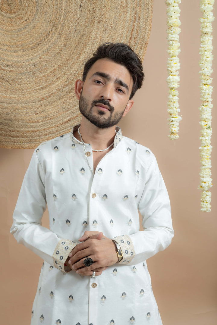 WHITE NOOR DELICATE JACQUARD DESIGNER INDO-KURTA