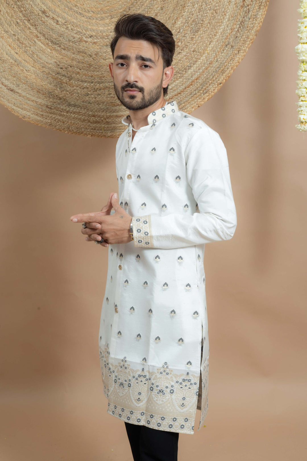 WHITE NOOR DELICATE JACQUARD DESIGNER INDO-KURTA