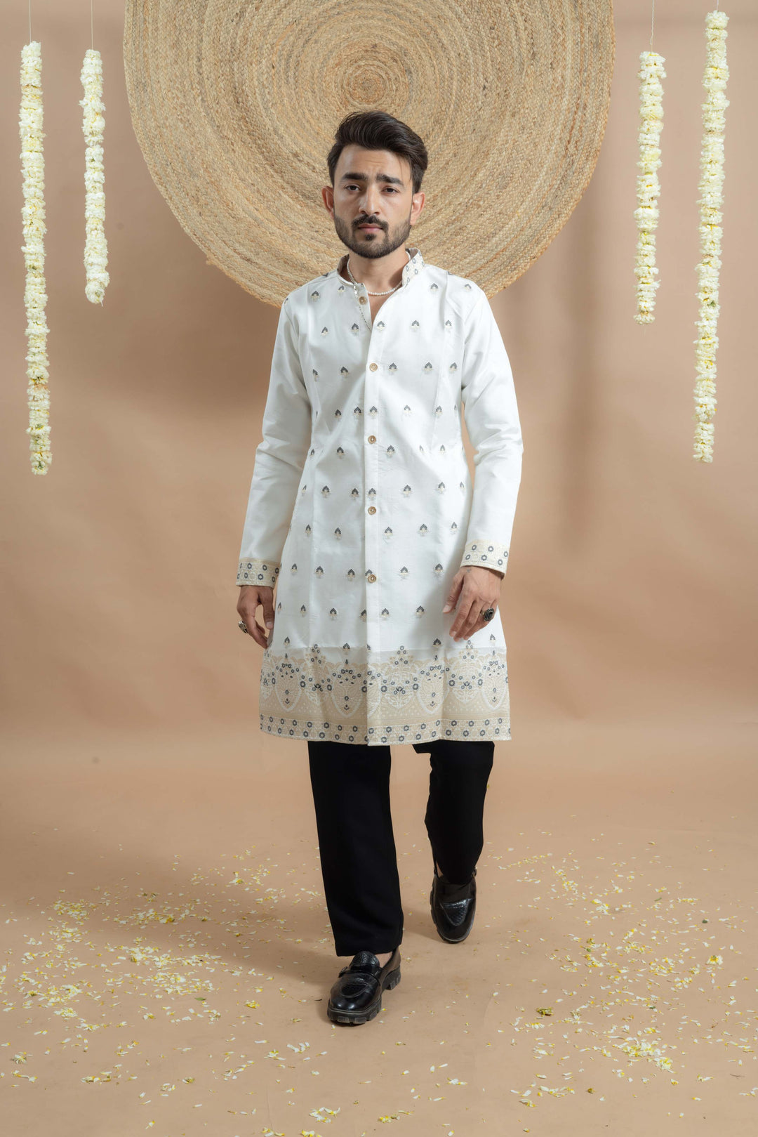 WHITE NOOR DELICATE JACQUARD DESIGNER INDO-KURTA