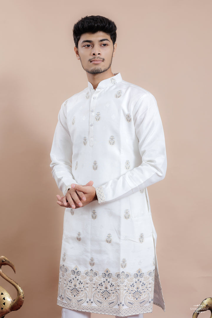 WHITE MAHAL JACQUARD DESIGNER KURTA