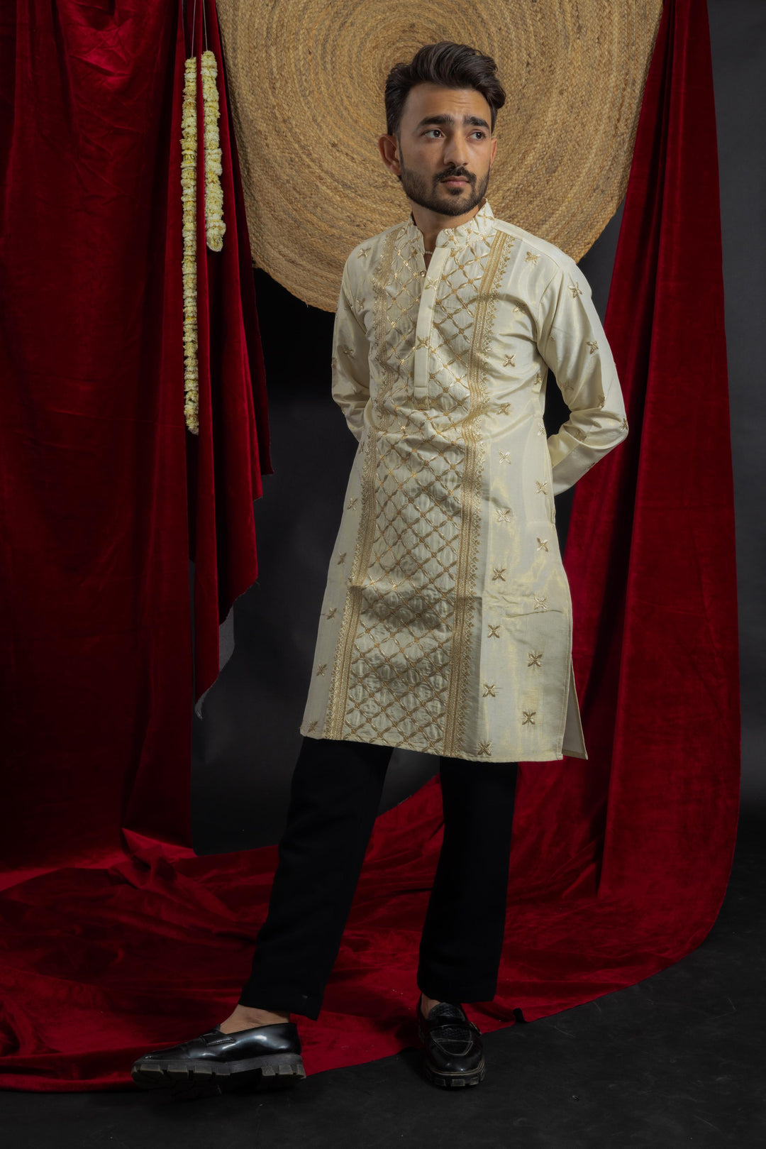 IVORY PANEL EMBROIDERED DESIGNER INDO KURTA