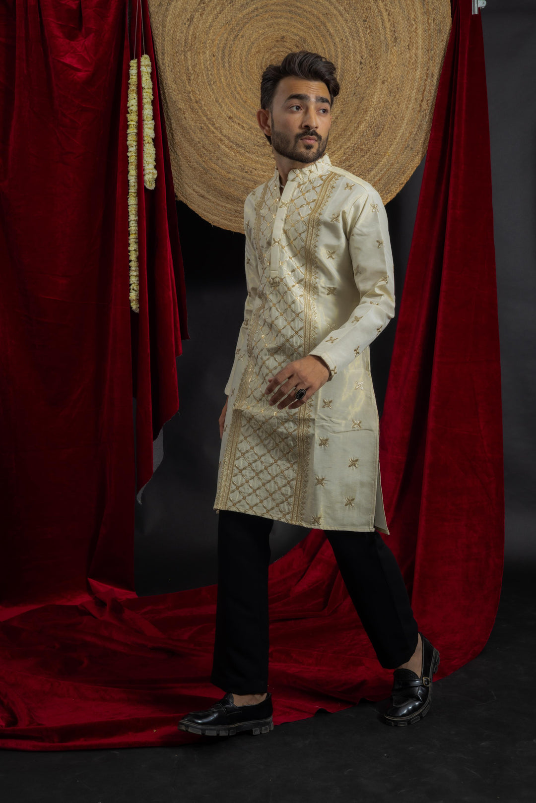 IVORY PANEL EMBROIDERED DESIGNER INDO KURTA