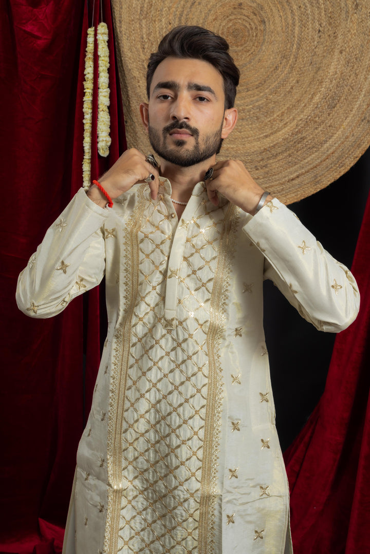 IVORY PANEL EMBROIDERED DESIGNER INDO KURTA