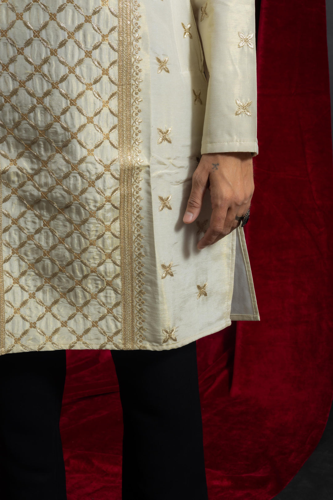 IVORY PANEL EMBROIDERED DESIGNER INDO KURTA