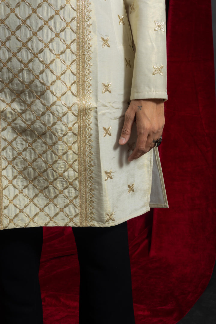 IVORY PANEL EMBROIDERED DESIGNER INDO KURTA