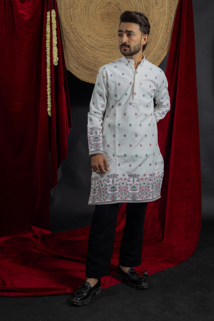 WHITE HERITAGE GEOMETRY JACQUARD DESIGNER KURTA