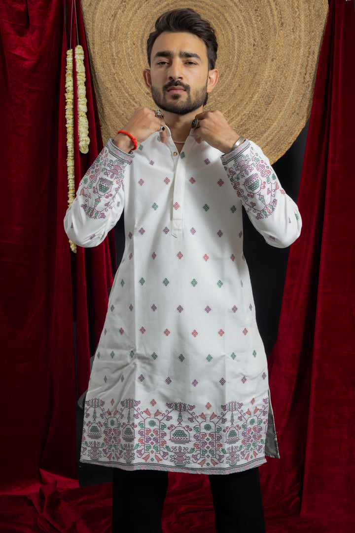 WHITE HERITAGE GEOMETRY JACQUARD DESIGNER KURTA