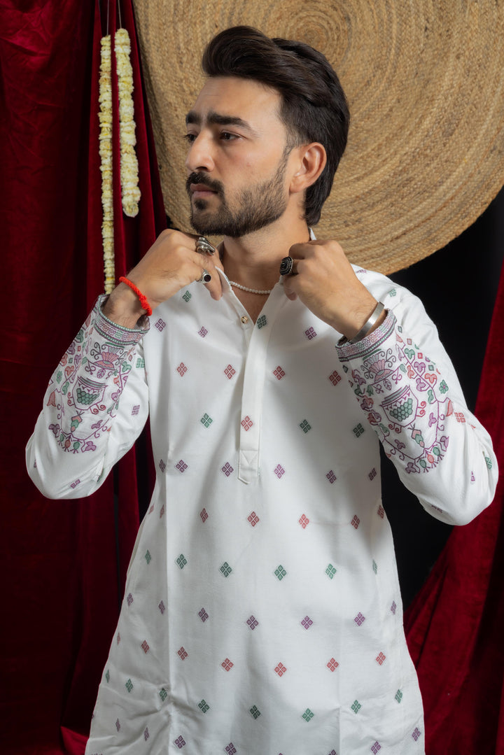 WHITE HERITAGE GEOMETRY JACQUARD DESIGNER KURTA