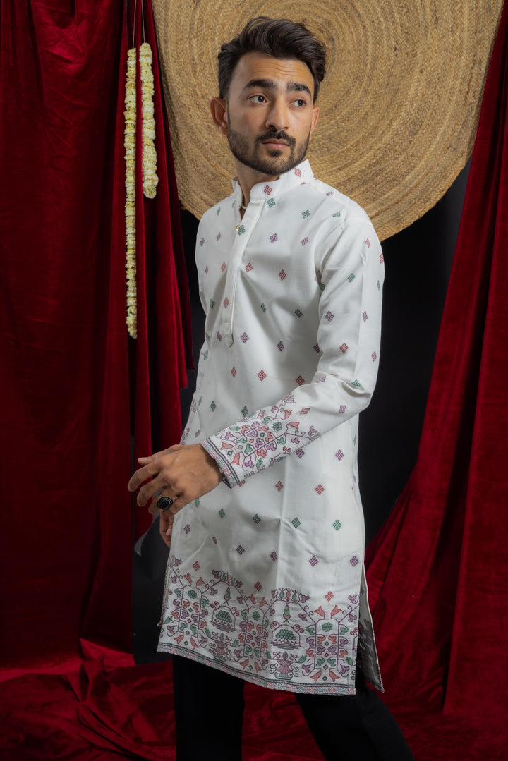 WHITE HERITAGE GEOMETRY JACQUARD DESIGNER KURTA