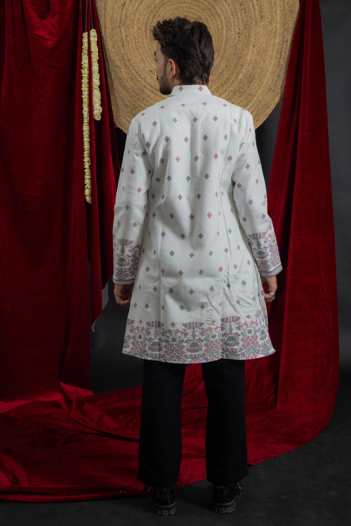 WHITE HERITAGE GEOMETRY JACQUARD DESIGNER KURTA