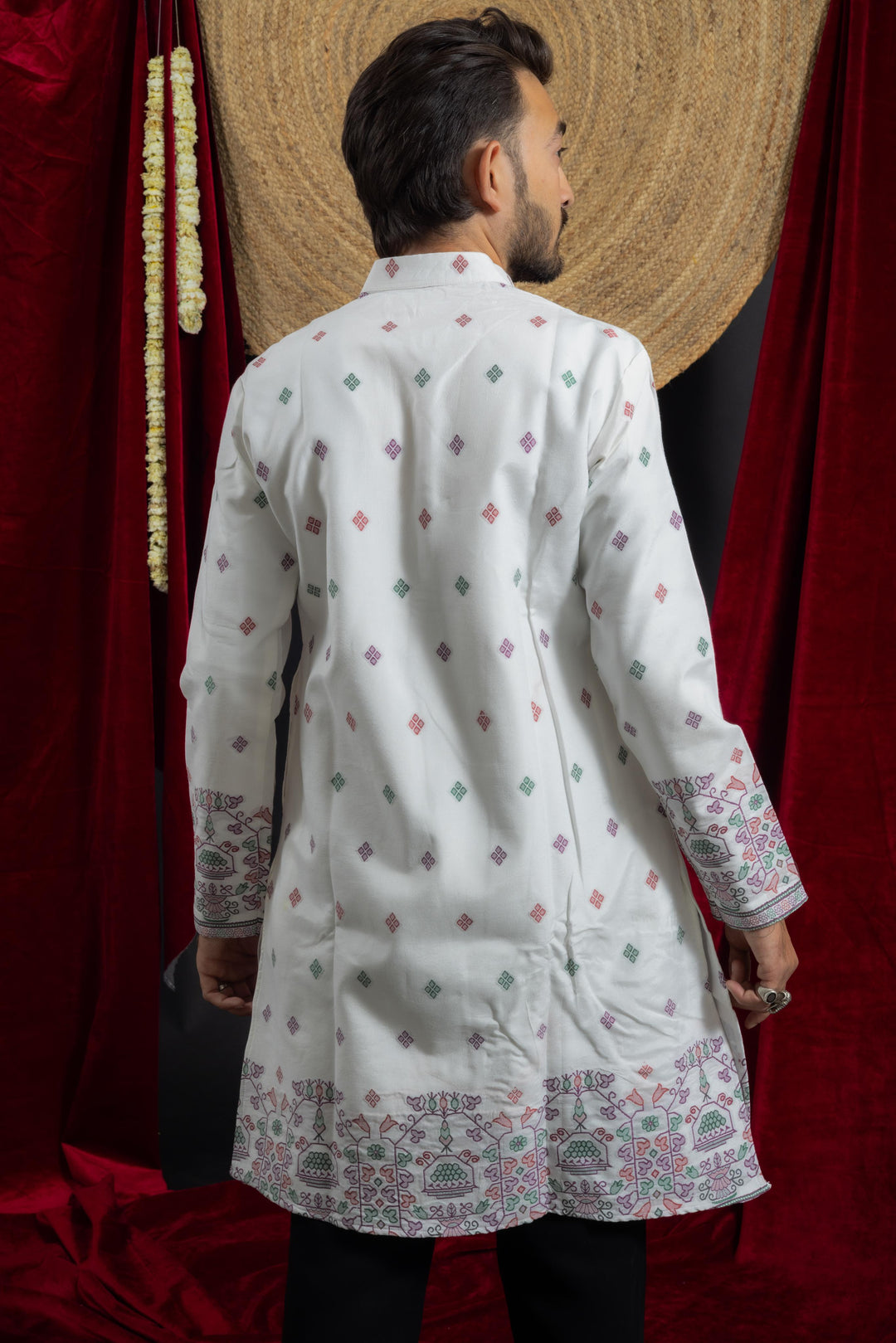 WHITE HERITAGE GEOMETRY JACQUARD DESIGNER KURTA