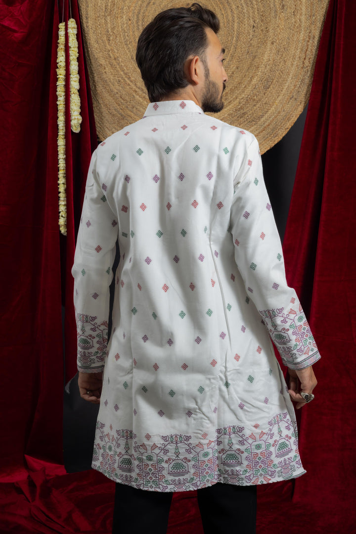 WHITE HERITAGE GEOMETRY JACQUARD DESIGNER KURTA