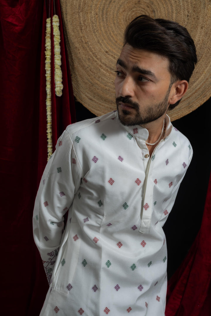 WHITE HERITAGE GEOMETRY JACQUARD DESIGNER KURTA