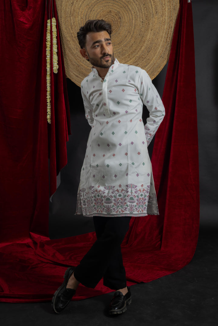 WHITE HERITAGE GEOMETRY JACQUARD DESIGNER KURTA