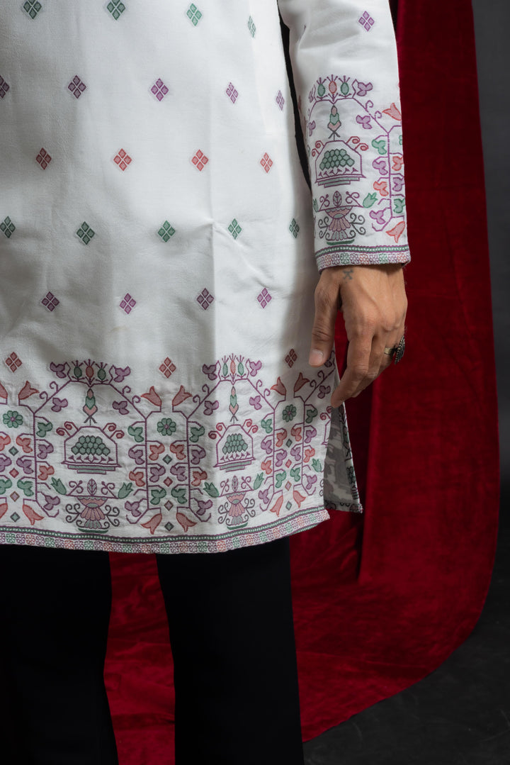 WHITE HERITAGE GEOMETRY JACQUARD DESIGNER KURTA