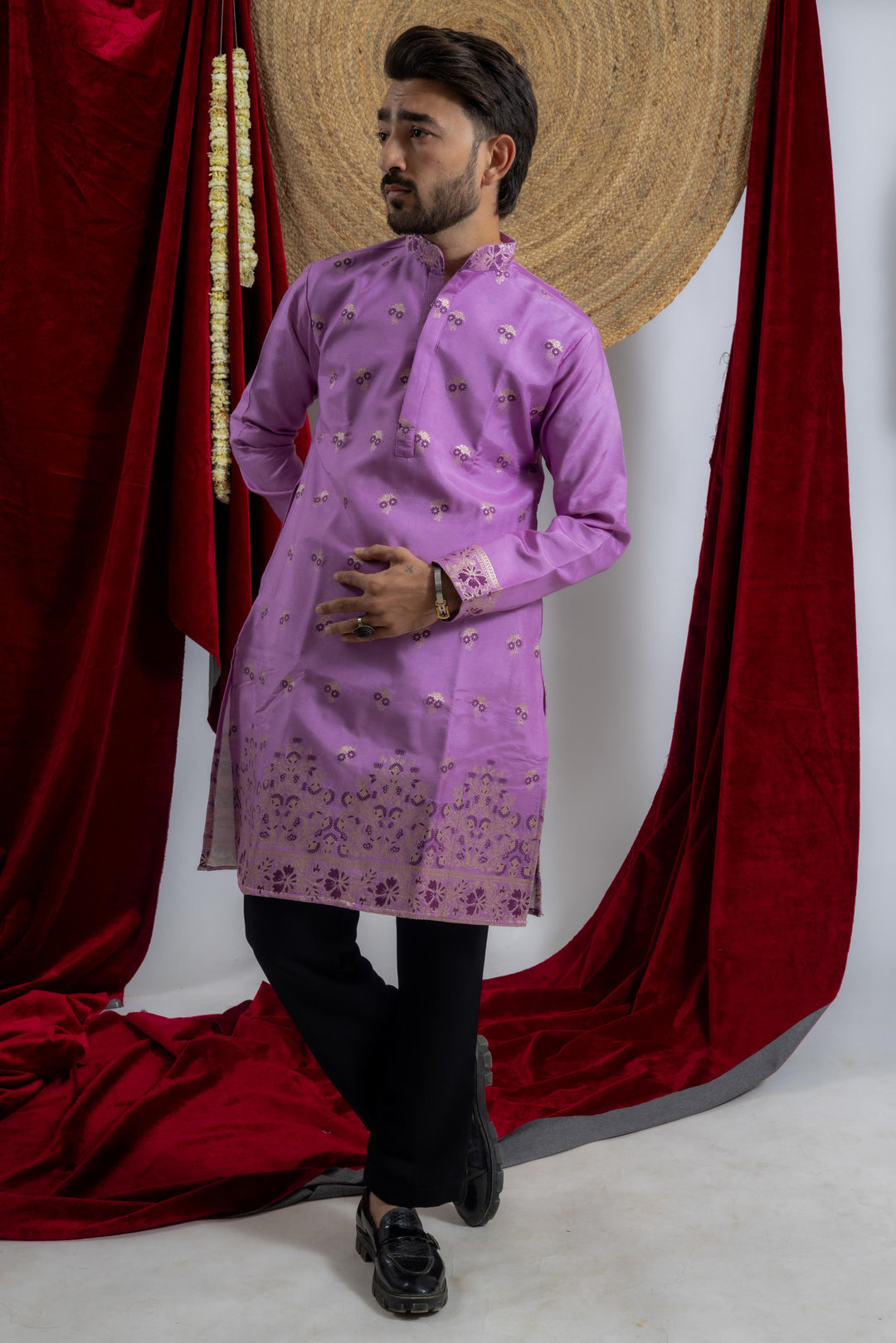 LAVENDER FLOWER JACQUARD DESIGNER KURTA