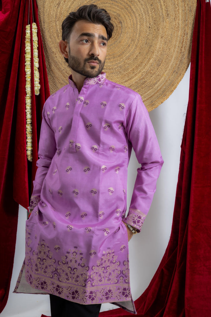 LAVENDER FLOWER JACQUARD DESIGNER KURTA