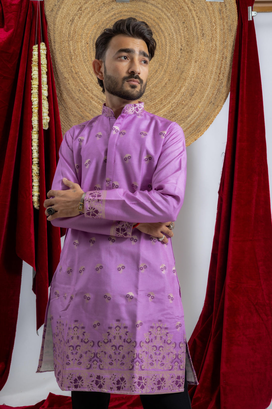 LAVENDER FLOWER JACQUARD DESIGNER KURTA