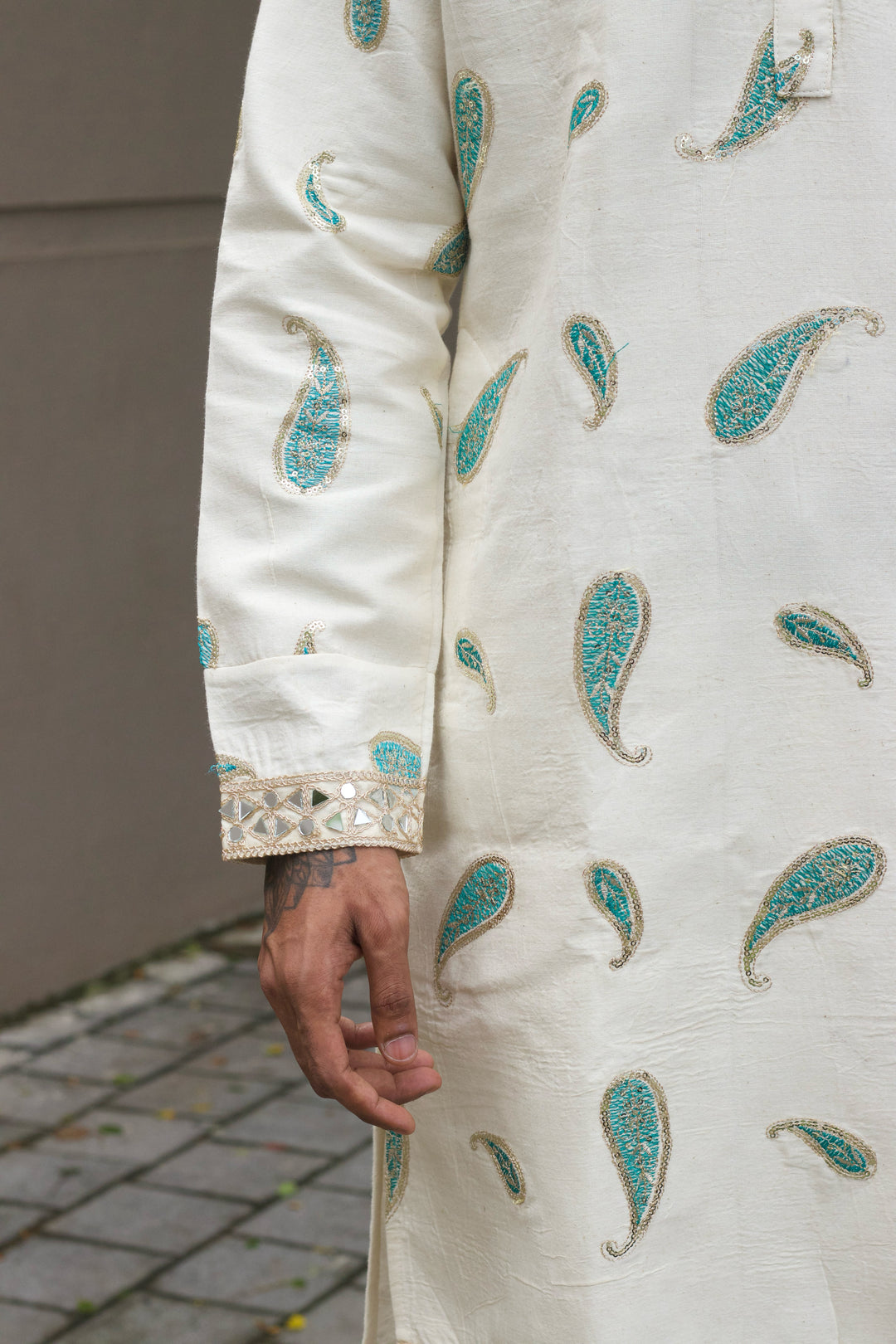 ROYAL FIROZI KERI PAISLEY EMBROIDERED DESIGNER KURTA