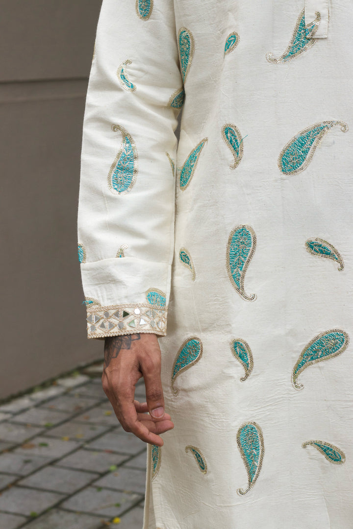 ROYAL FIROZI KERI PAISLEY EMBROIDERED DESIGNER KURTA