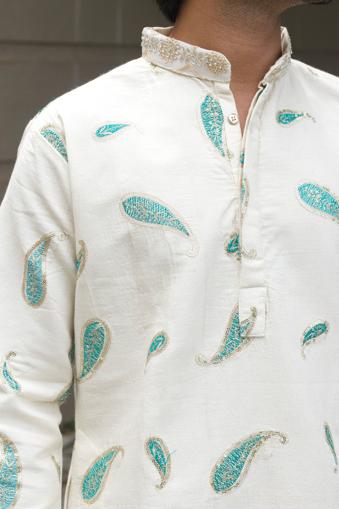 ROYAL FIROZI KERI PAISLEY EMBROIDERED DESIGNER KURTA