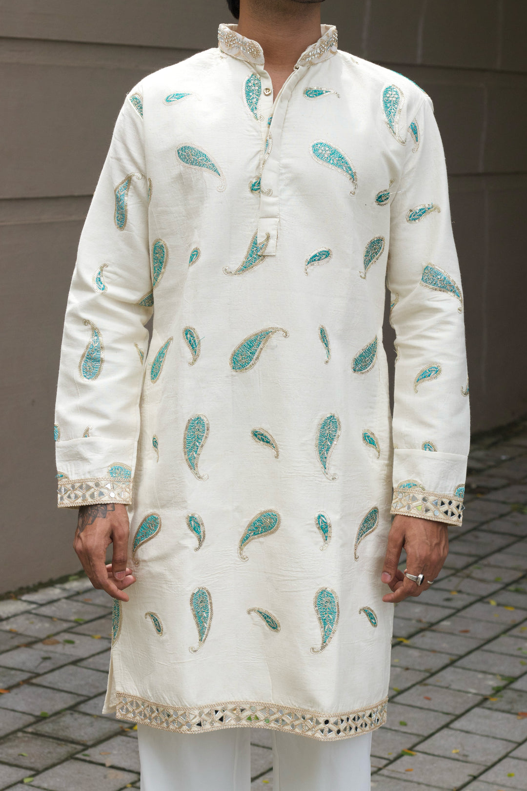 ROYAL FIROZI KERI PAISLEY EMBROIDERED DESIGNER KURTA