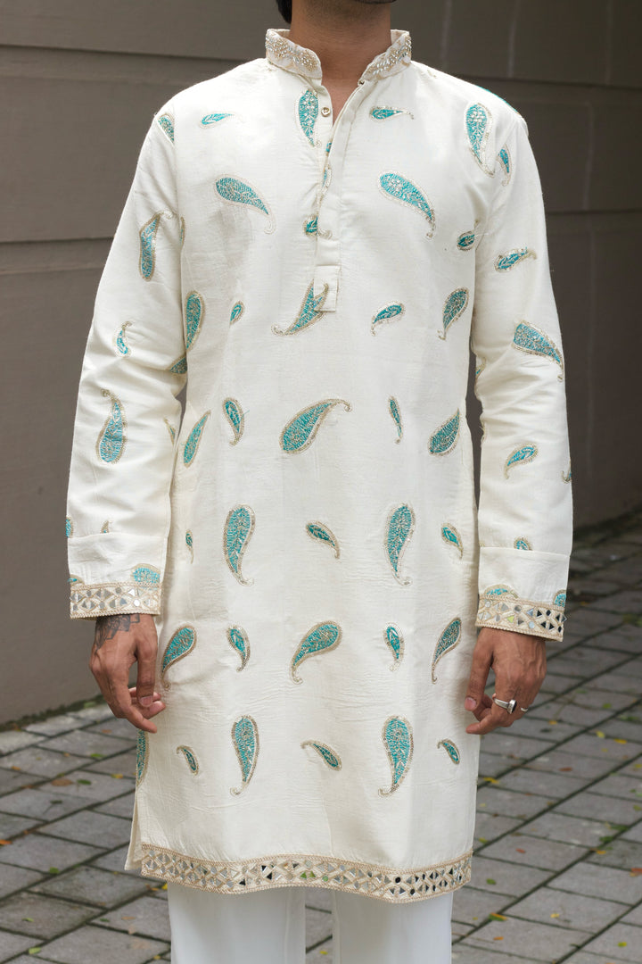 ROYAL FIROZI KERI PAISLEY EMBROIDERED DESIGNER KURTA