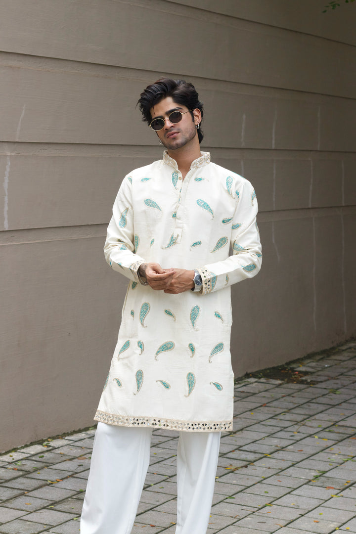 ROYAL FIROZI KERI PAISLEY EMBROIDERED DESIGNER KURTA