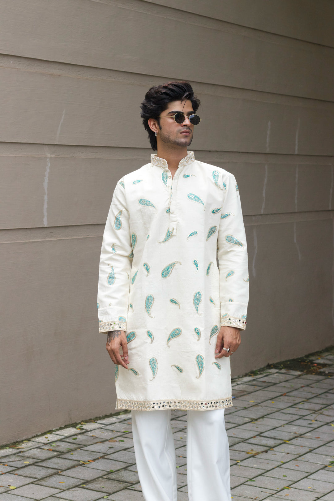 ROYAL FIROZI KERI PAISLEY EMBROIDERED DESIGNER KURTA