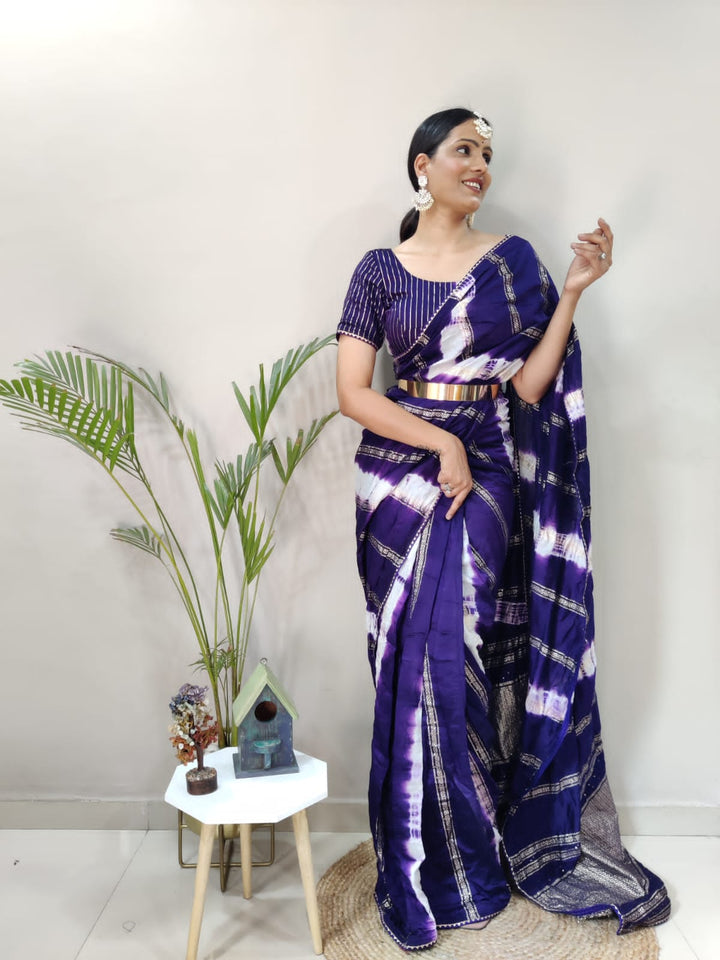 1 MIN Ready to wear in Pure Viscos-Jari Purple Saree -Sanskar