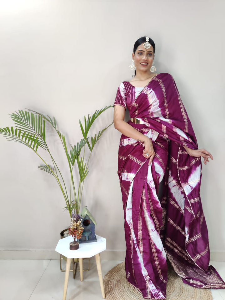 1 MIN Ready To Wear Sibori  WIne Viscose Saree