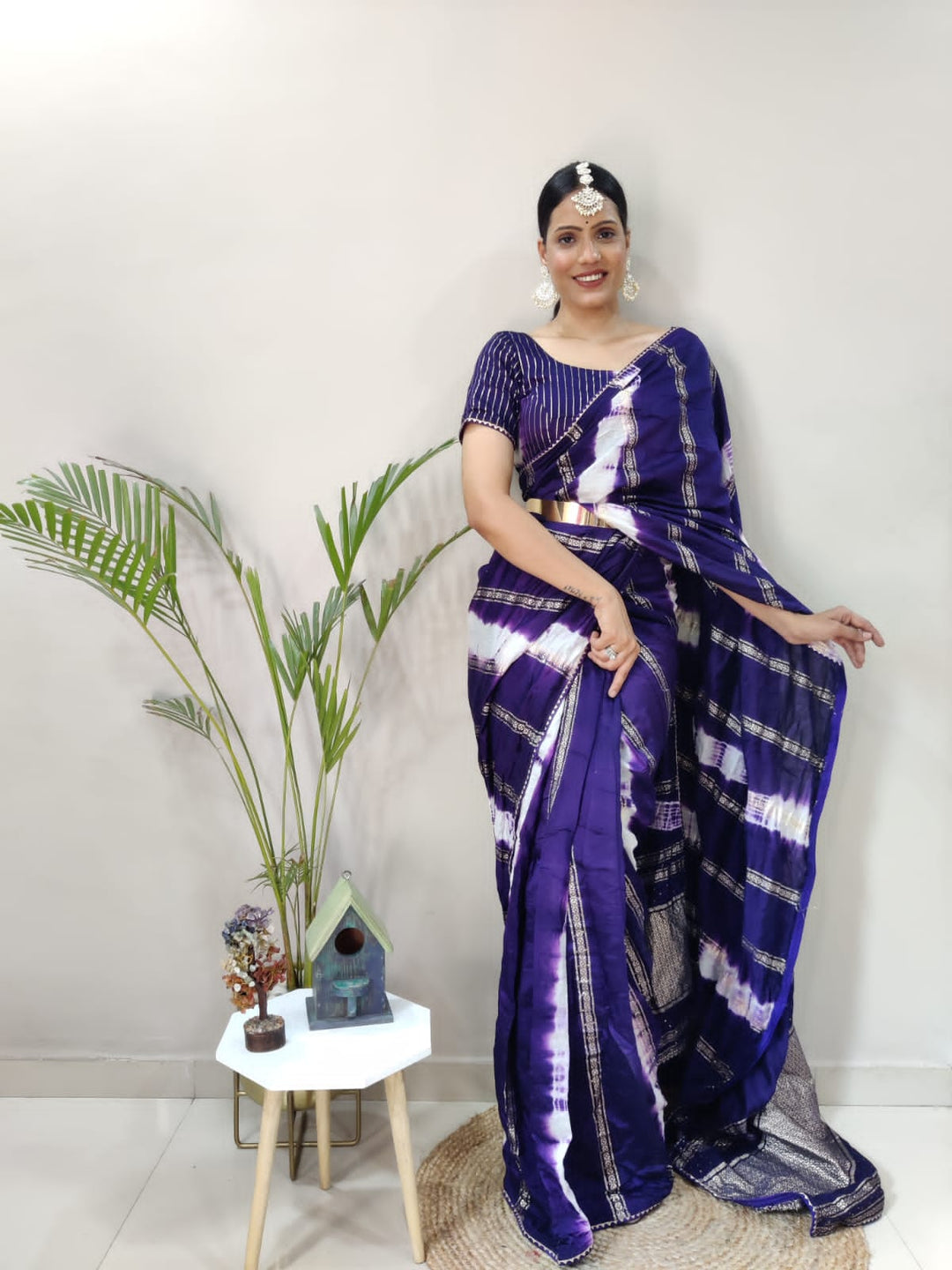 1 MIN Ready to wear in Pure Viscos-Jari Purple Saree -Sanskar