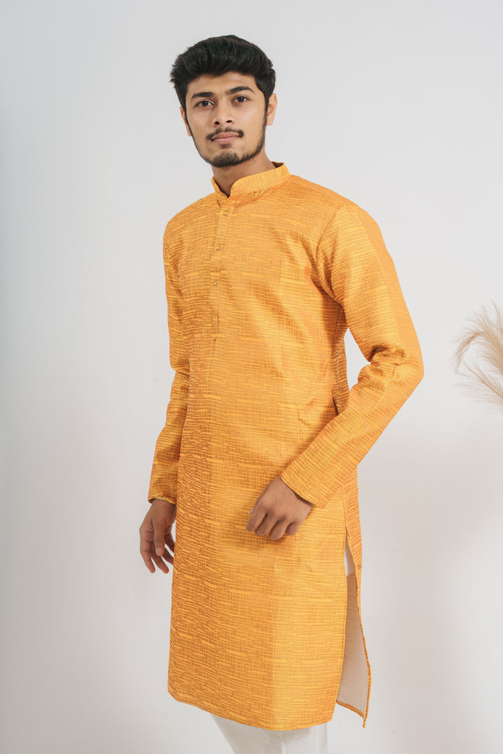 Shiny Yellow Tapeta Designed Awesome Men's Designer Kurta