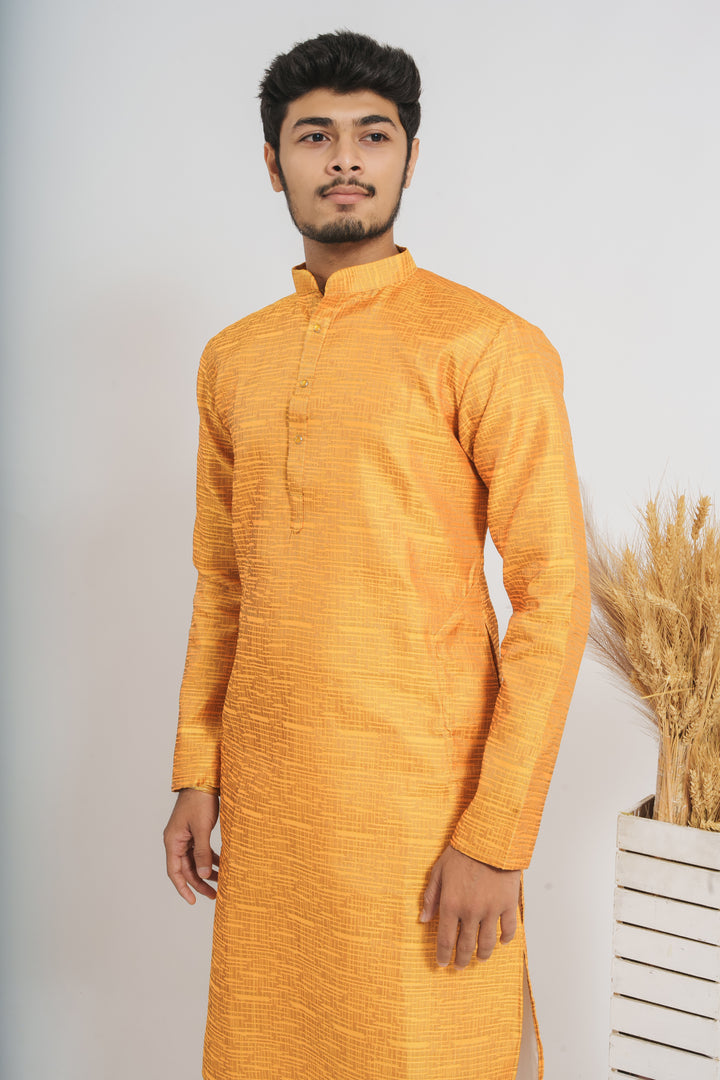 Shiny Yellow Tapeta Designed Awesome Men's Designer Kurta