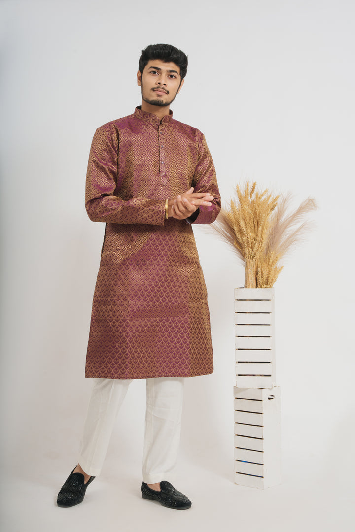 Shiny Tapeta Winey Leaves Designed Awesome Men's Designer Kurta