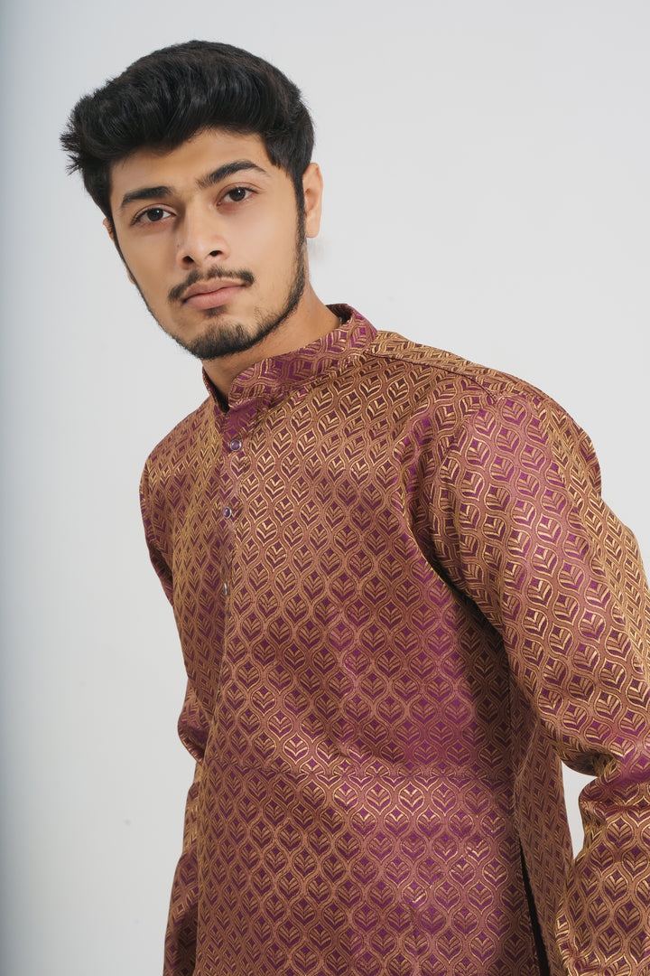 Shiny Tapeta Winey Leaves Designed Awesome Men's Designer Kurta