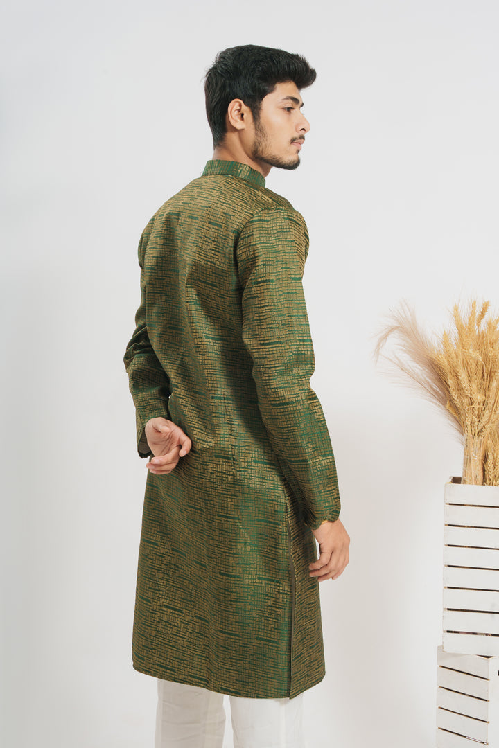 DARK GREEN GOLDEN SHINY STRUCTURED JACQUARD DESIGNER KURTA