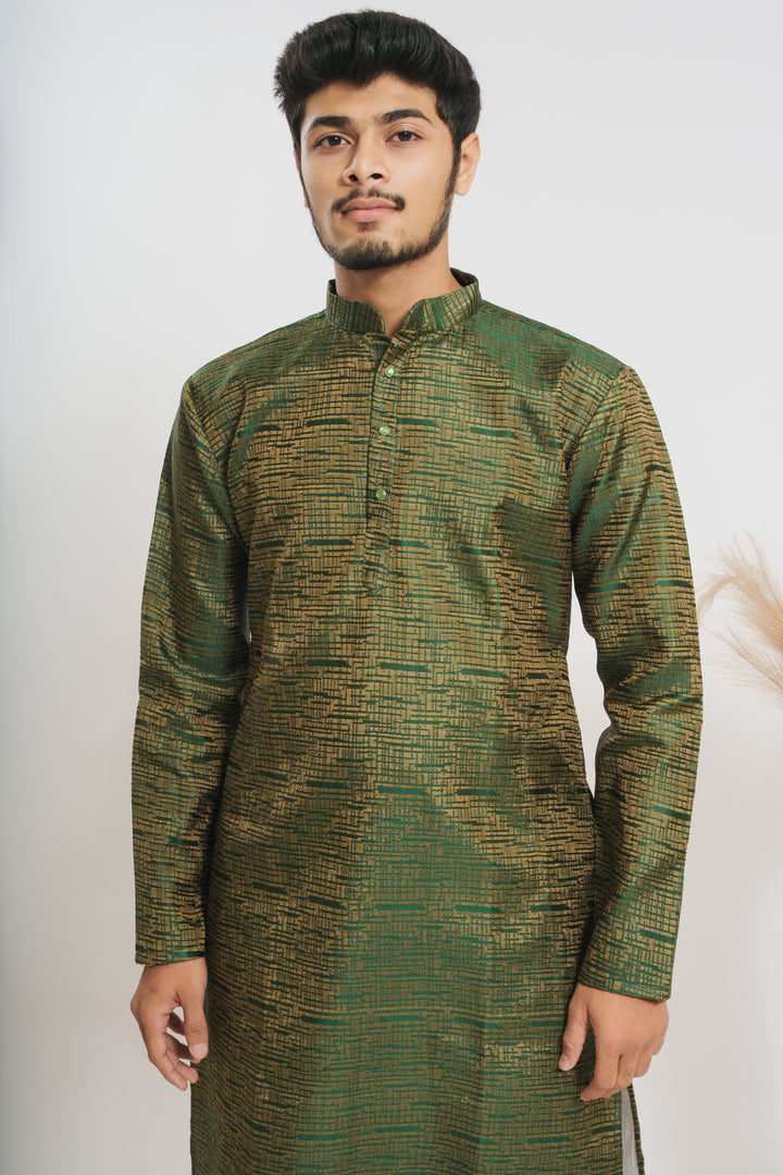 DARK GREEN GOLDEN SHINY STRUCTURED JACQUARD DESIGNER KURTA