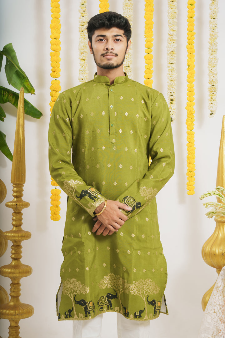 MEHANDI ELEPHANT PATTERN JACQUARD DESIGNER KURTA