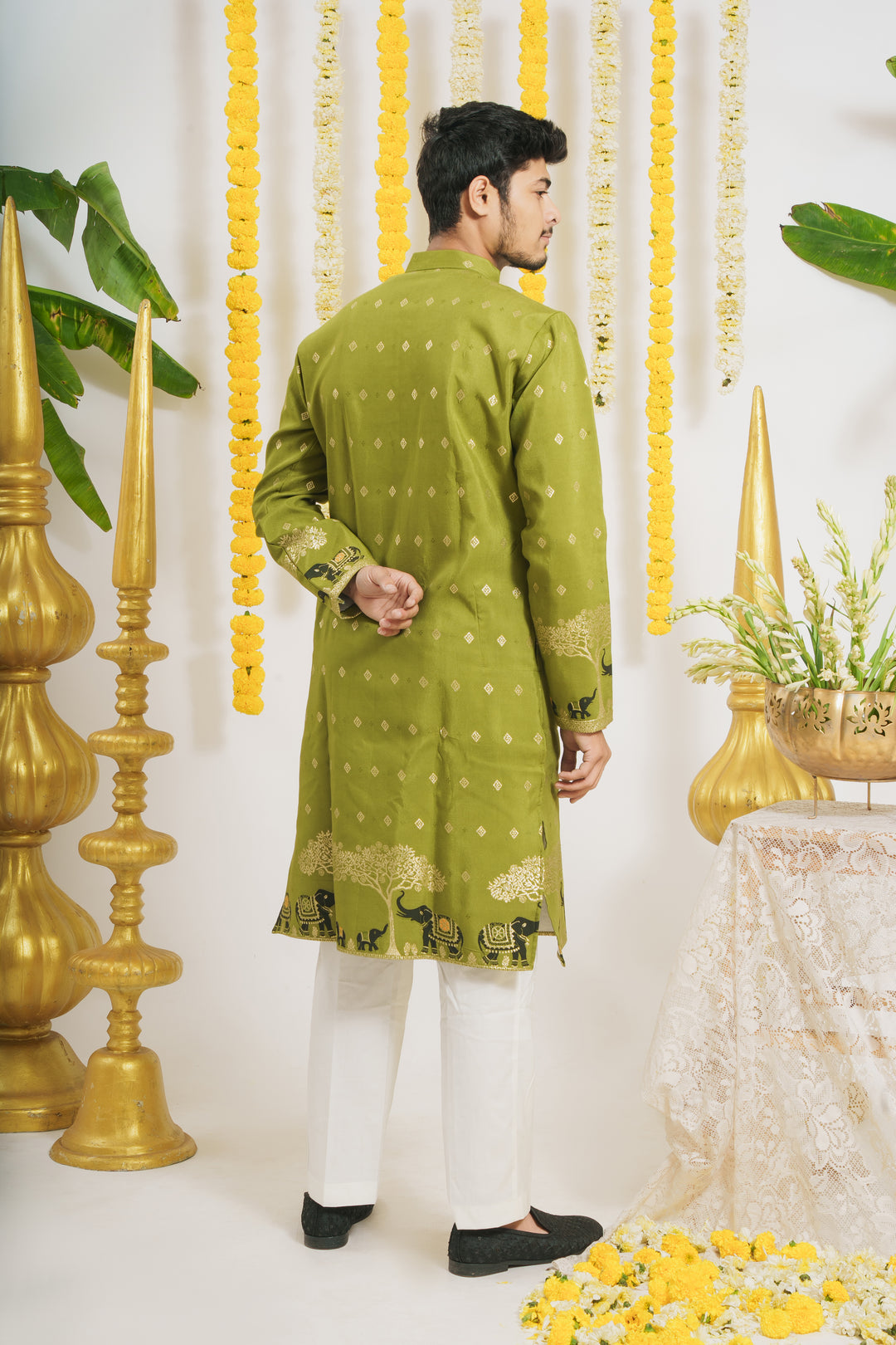 MEHANDI ELEPHANT PATTERN JACQUARD DESIGNER KURTA