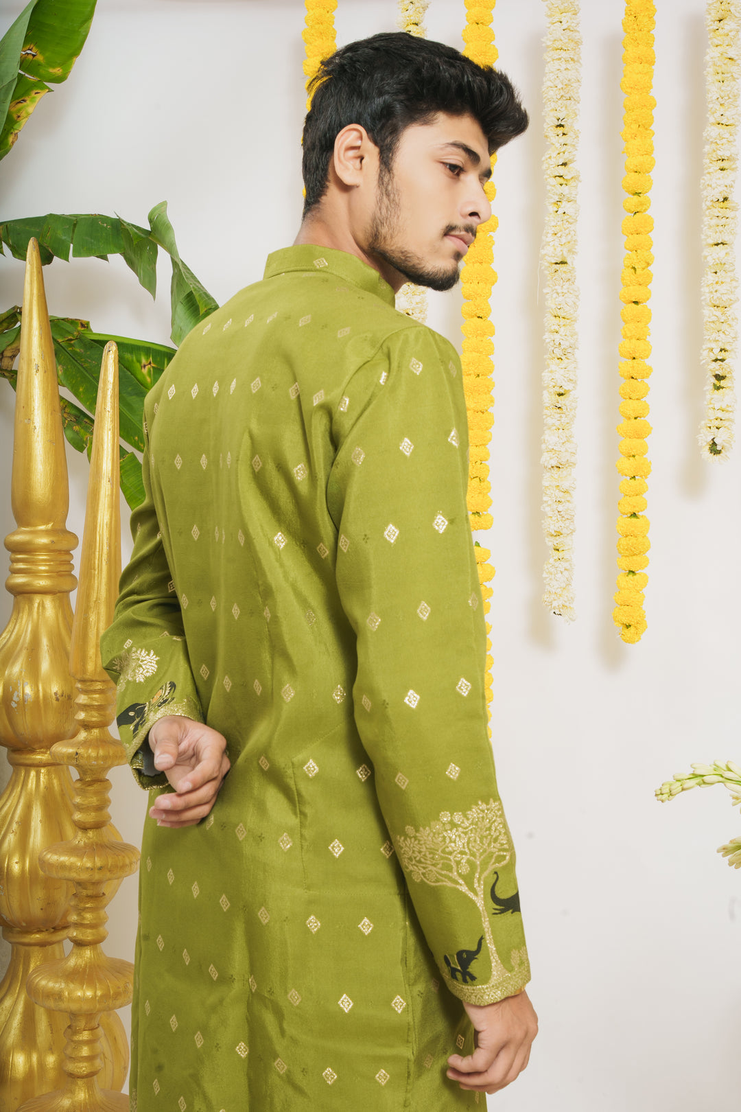 MEHANDI ELEPHANT PATTERN JACQUARD DESIGNER KURTA