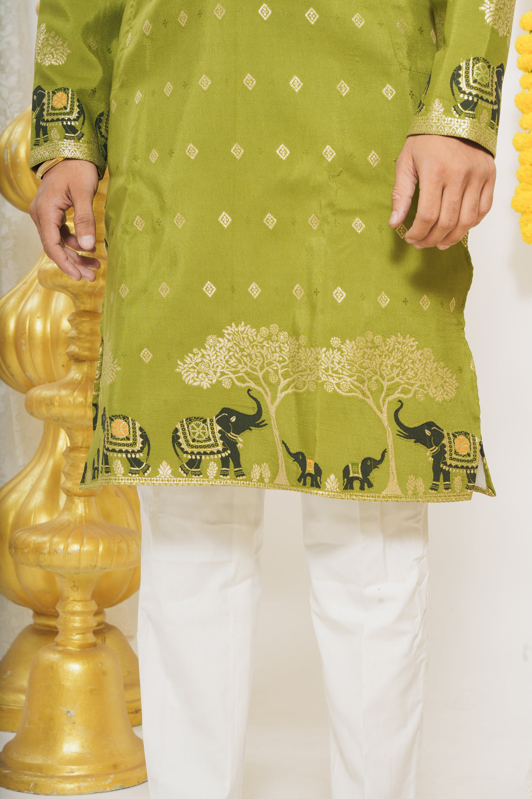 MEHANDI ELEPHANT PATTERN JACQUARD DESIGNER KURTA